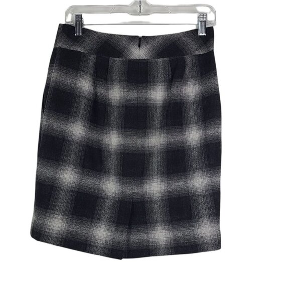 LOFT Ann Taylor Gray‎ & Black Plaid Wool Blend Lined Skirt Sz 4 PETITE - Picture 2 of 4